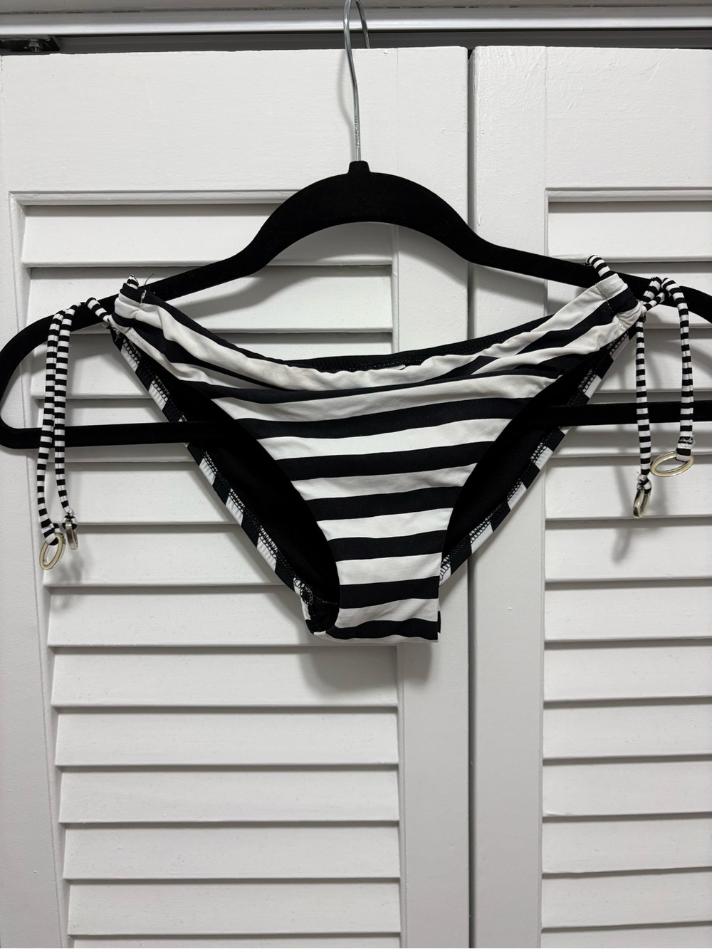 Seafolly Black and White Striped Bikini Bottoms with Side Detail